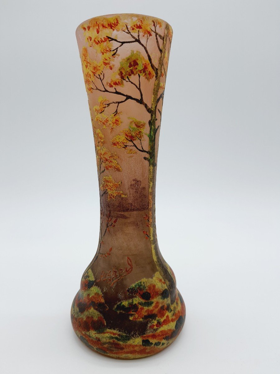 Vase édition Edmond Etling Signé Richard Verre Multicouche Gravé à l'Acide-photo-2