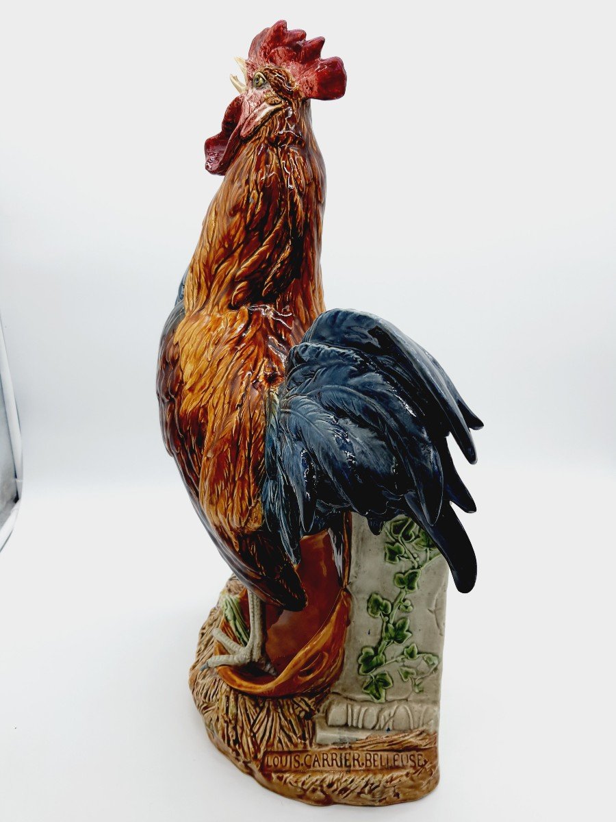 Important Rooster In Enameled Barbotine Choisy Le Roy Signed Carrier Belleuse Forming Flower Girl-photo-4