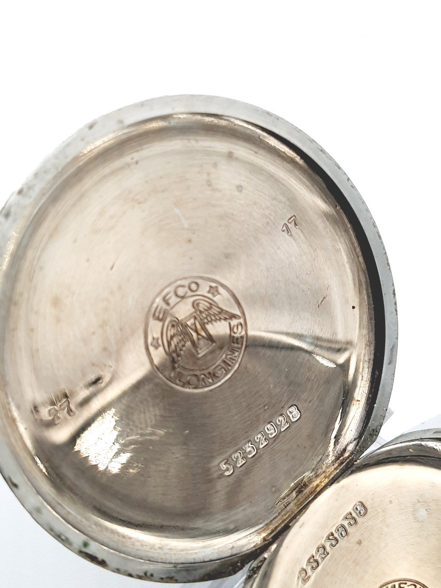 Longines , Montre De Gousset En Acier Cadran émaillé Blanc Chiffres Arabes-photo-2