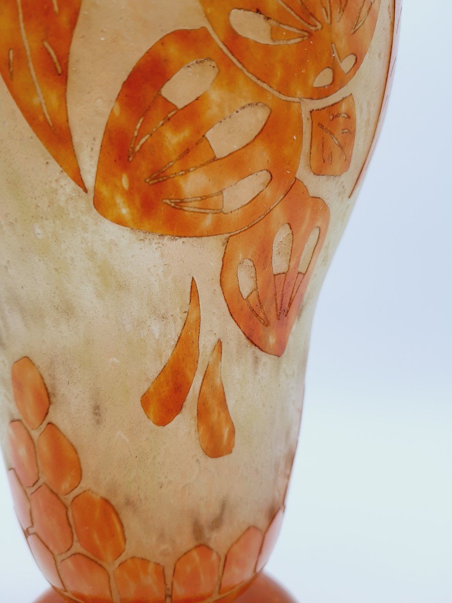 French Glass Vase Signature Au Berlingot Decor Coqueret (1919-1921)-photo-2