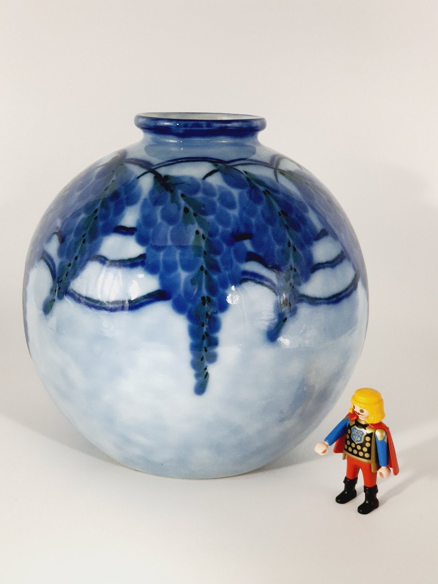 Limoges Porcelain Ball Vase Camille Tharaud (1878-1956) Wisteria Decoration-photo-2