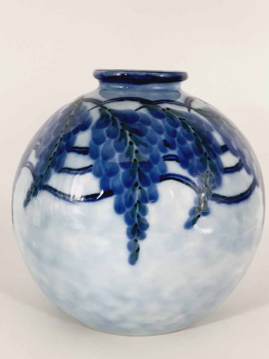 Limoges Porcelain Ball Vase Camille Tharaud (1878-1956) Wisteria Decoration
