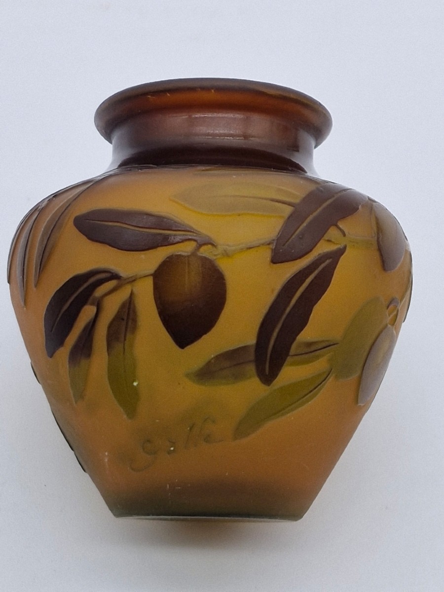 Gallé Vase Decorated With Olives And Olive Leaves