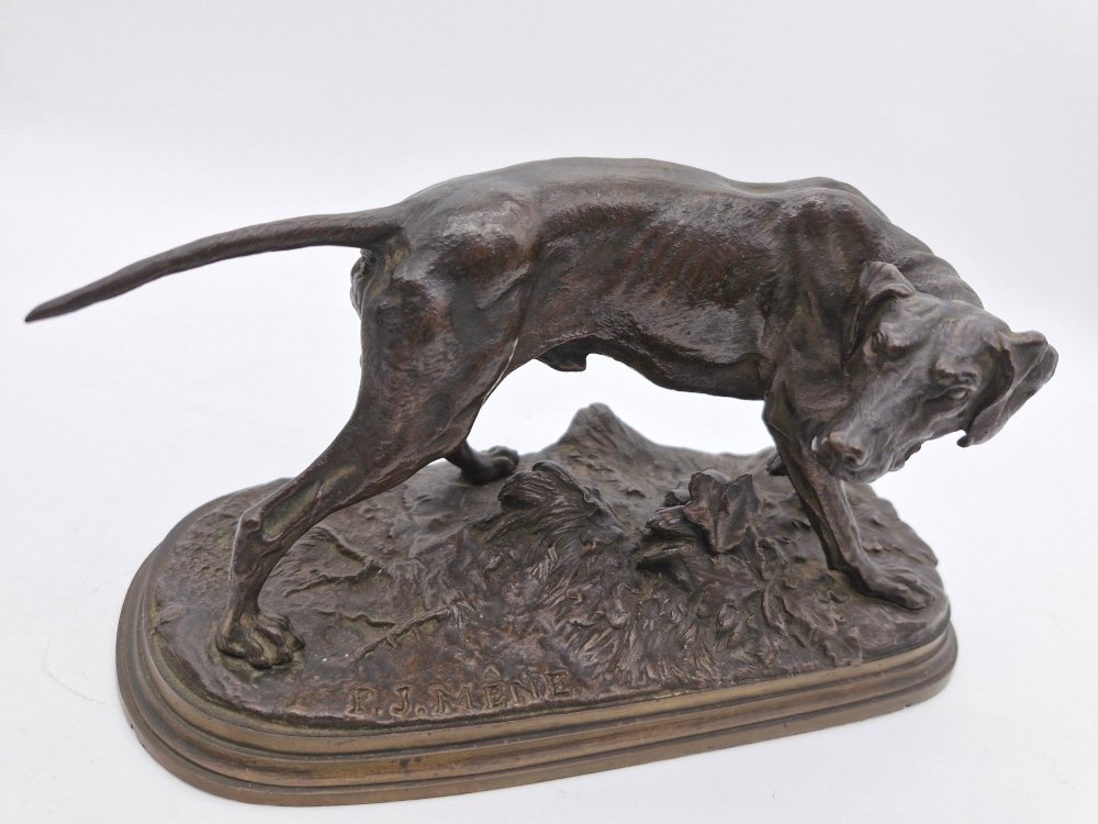 Bronze "chien Braque"  Pierre-Jules Mêne fin XIXe patine brune -photo-2