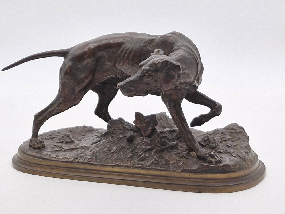 Bronze "chien Braque"  Pierre-Jules Mêne fin XIXe patine brune -photo-1