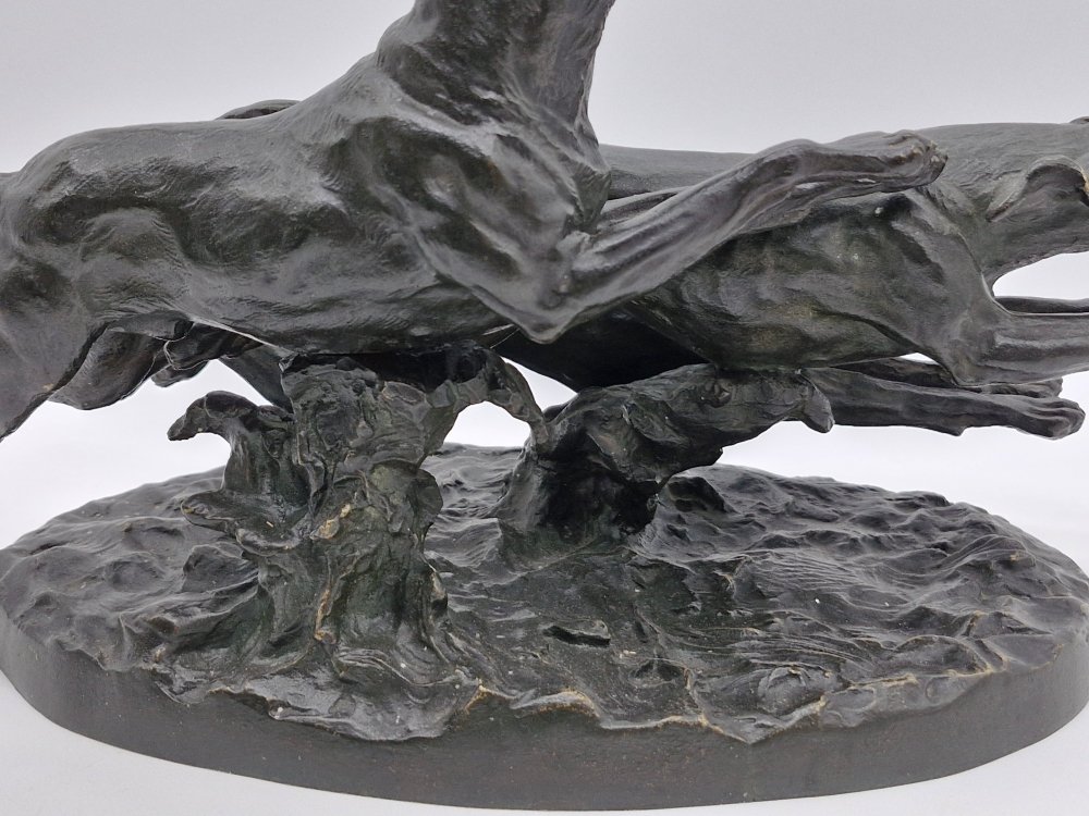 Bronze chiens courants ,  3 chiens Saint Hubert , Paul Edouard Dreux 1855-1947-photo-3