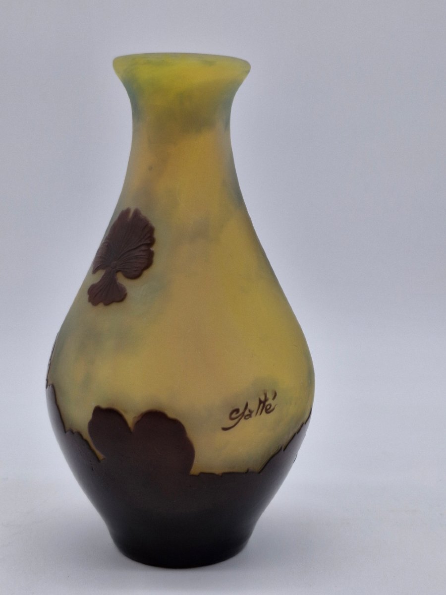 vase Gallé décor dégagé à l'acide de pensées , fond marmoréen-photo-3