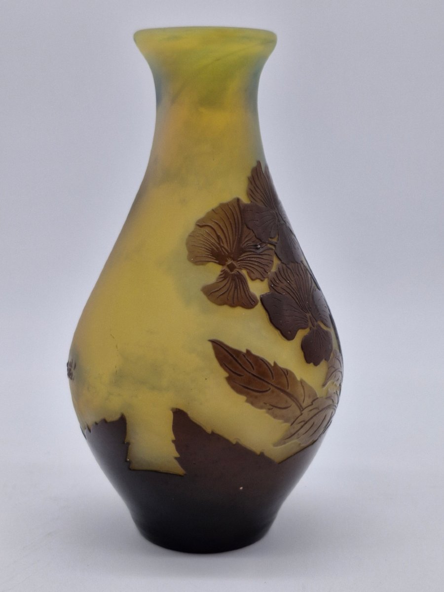 vase Gallé décor dégagé à l'acide de pensées , fond marmoréen-photo-4