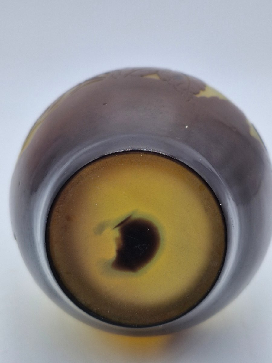 vase Gallé décor dégagé à l'acide de pensées , fond marmoréen-photo-1