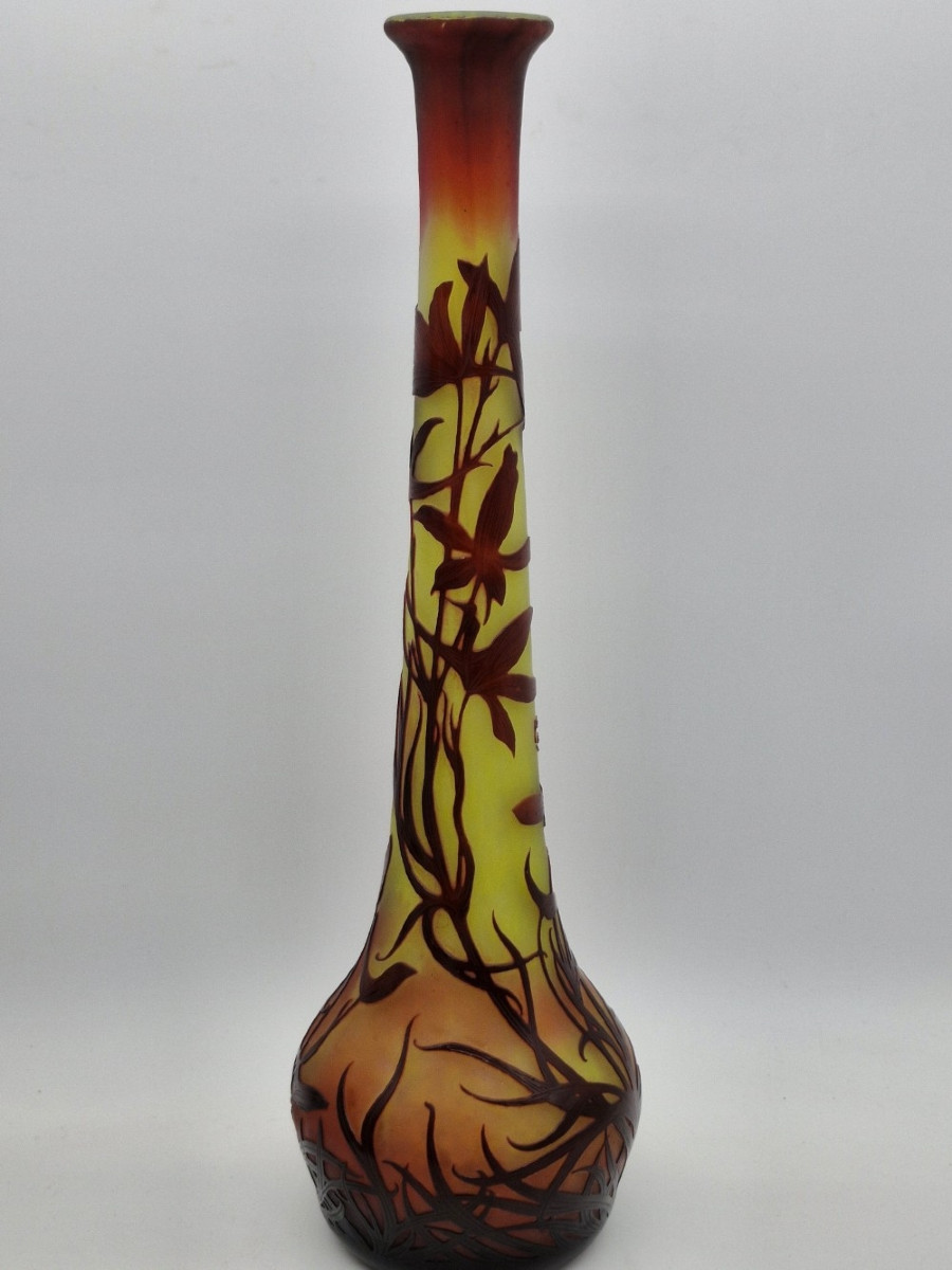 Large Vase By A. Delatte, Acid-etched Decoration, Height 44.5cm