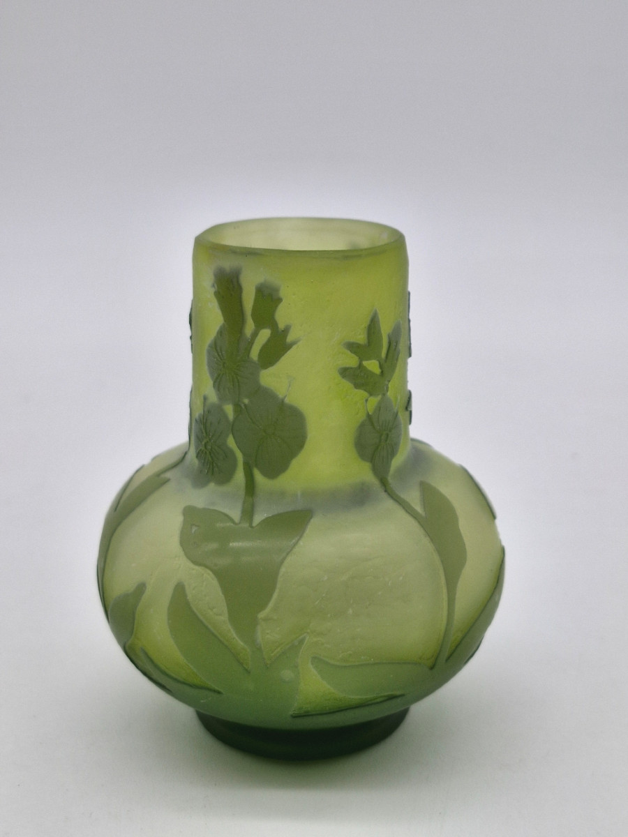 Small Gallé Vase With Acid-etched Decoration Of Flowers And Leaves, Height 9cm