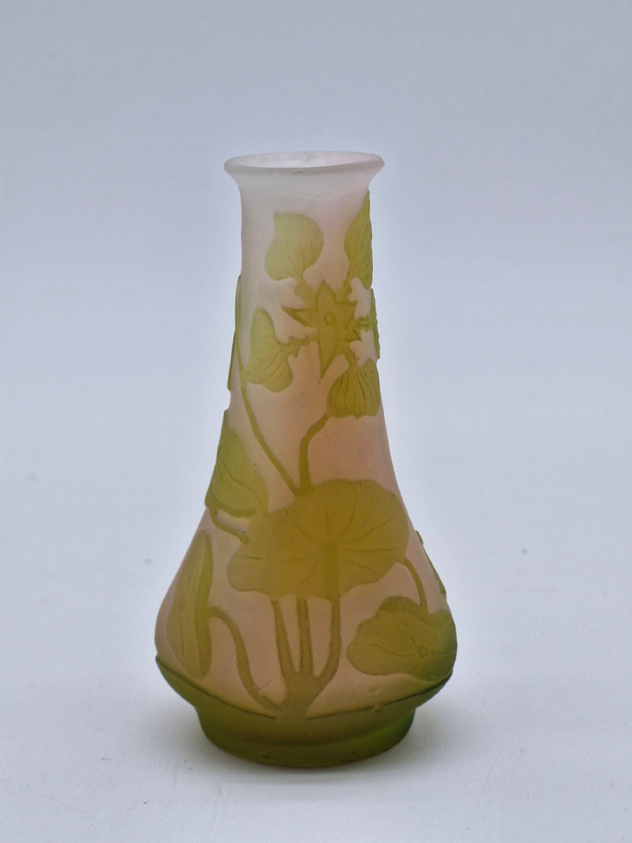 Vase Gallé Miniature Pink And Green Height 8.5cm