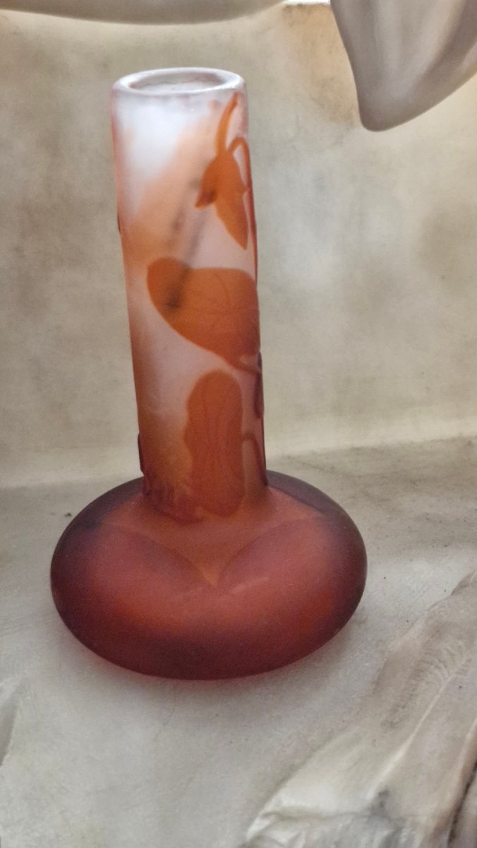 Miniature Gallé Vase, Orange And White, For A Single Flower-photo-3