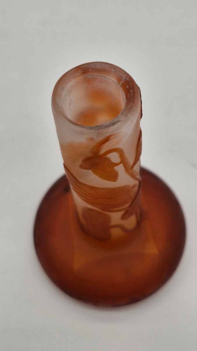 Miniature Gallé Vase, Orange And White, For A Single Flower-photo-4