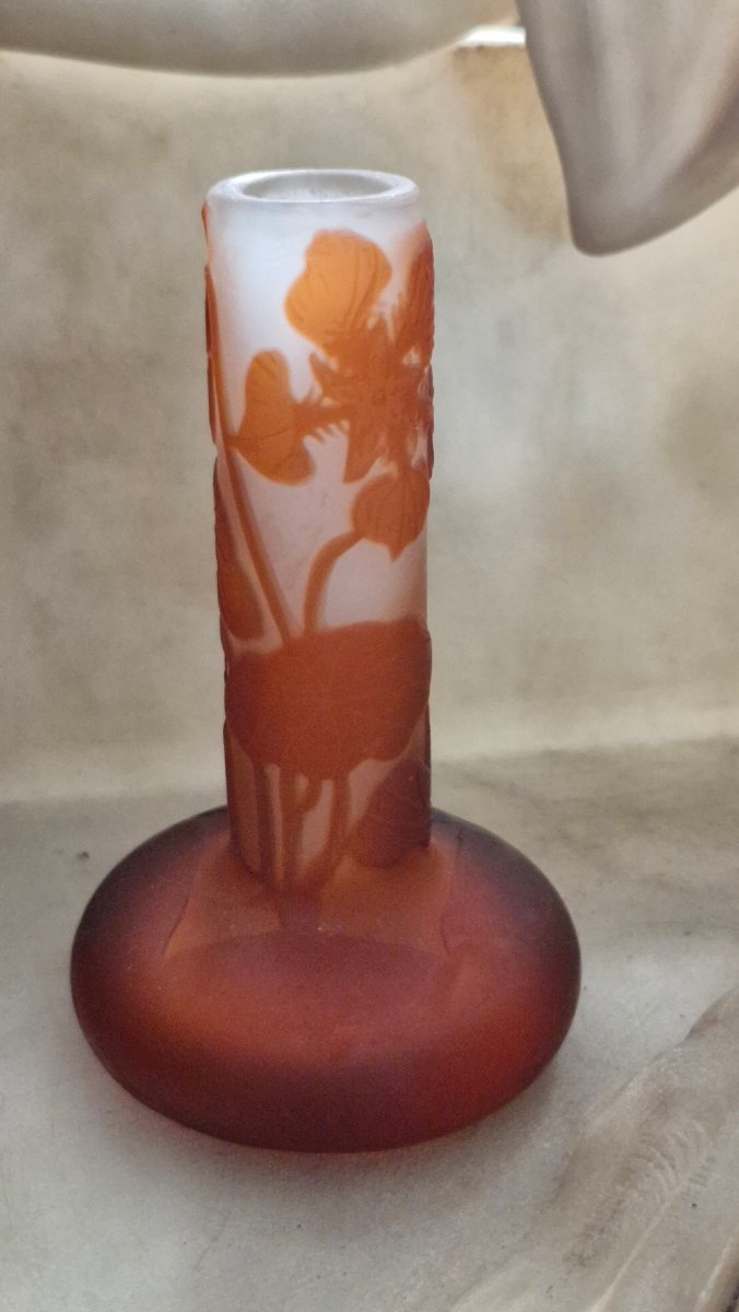 Miniature Gallé Vase, Orange And White, For A Single Flower