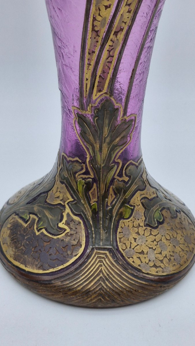 Montjoye Legras Vase With Poppy Design, Circa 1900, Height 38 Cm-photo-1