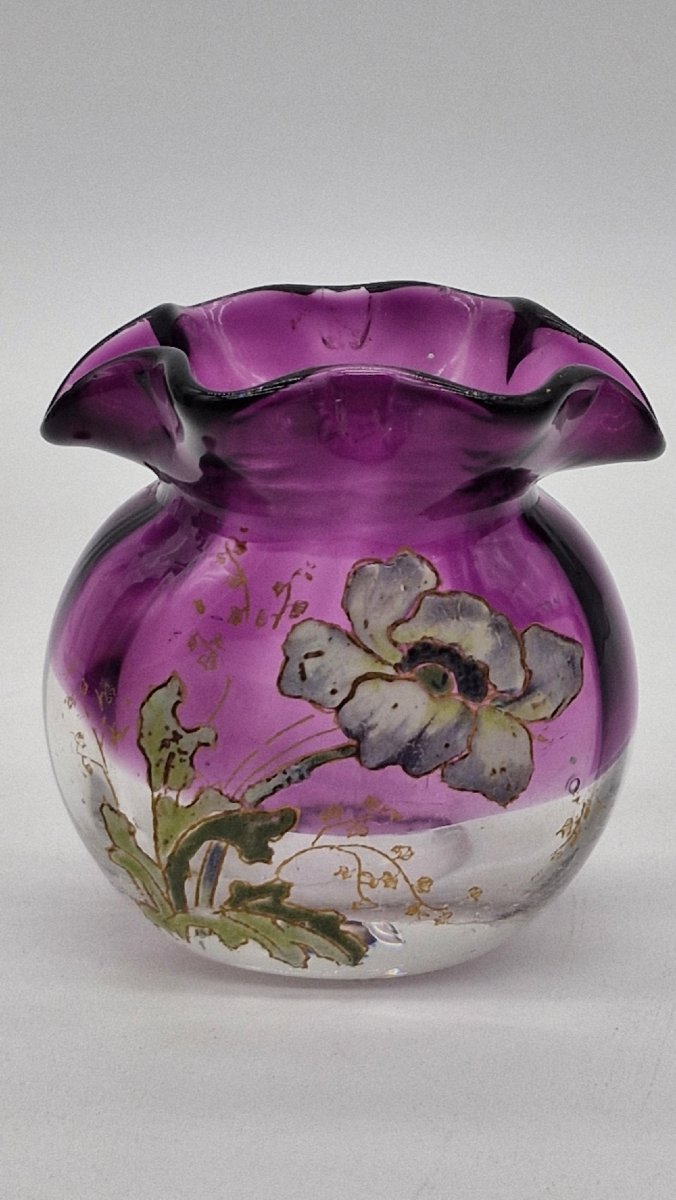 Legras Vase, Height 8 Cm, Saint Denis Crystal, Thais Series, Circa 1900