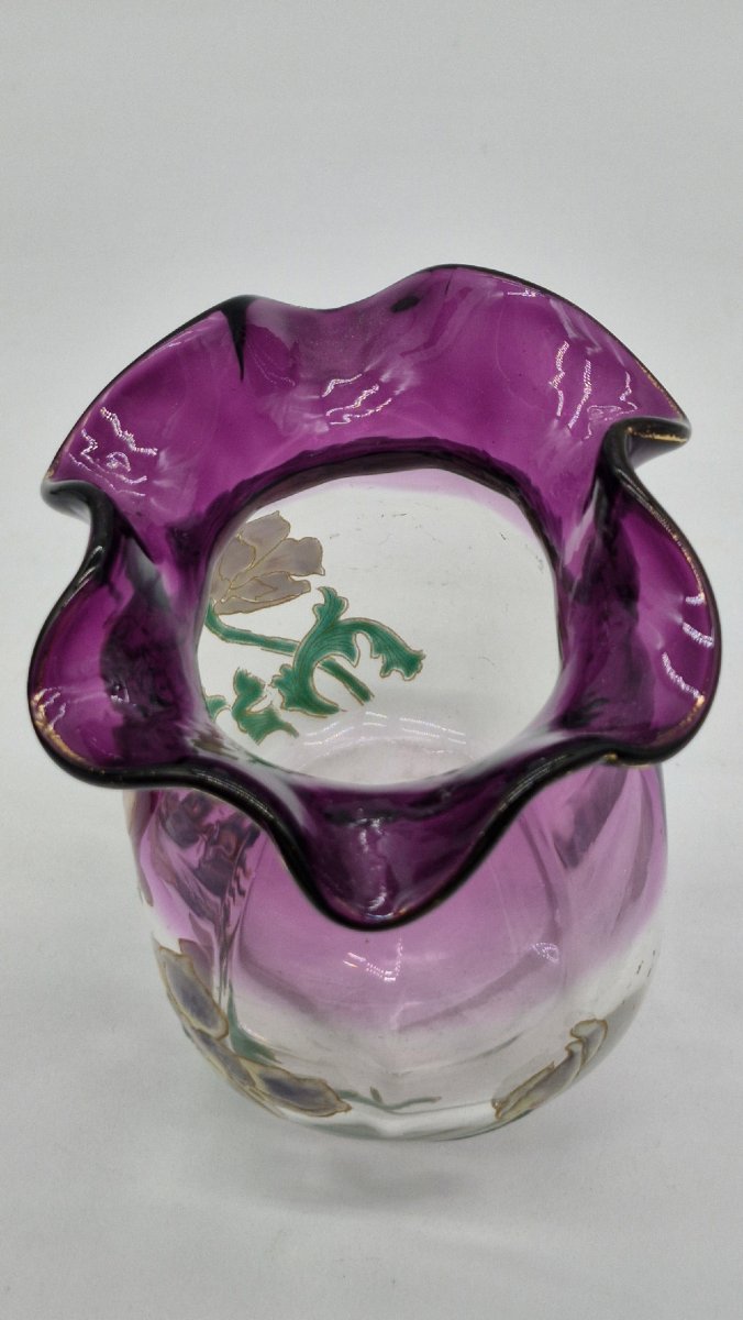 Legras Vase, Height 12 Cm, Saint Denis Crystal, Thais Series, Circa 1900-photo-2