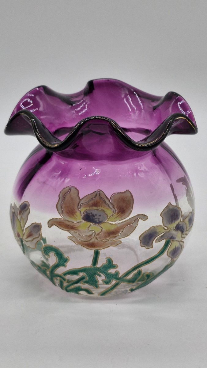 Legras Vase, Height 12 Cm, Saint Denis Crystal, Thais Series, Circa 1900-photo-4
