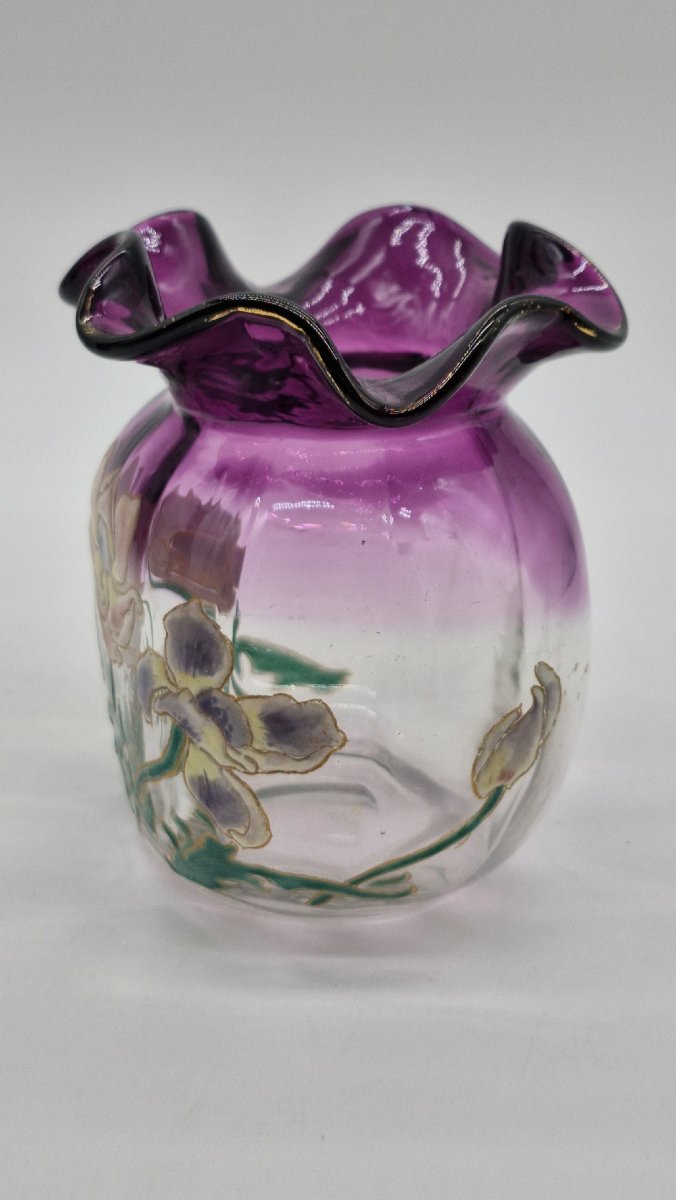 Legras Vase, Height 12 Cm, Saint Denis Crystal, Thais Series, Circa 1900-photo-1