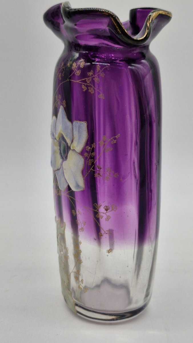 Legras Vase, Height 15 Cm, Saint Denis Crystal, Thais Series, Circa 1900-photo-2