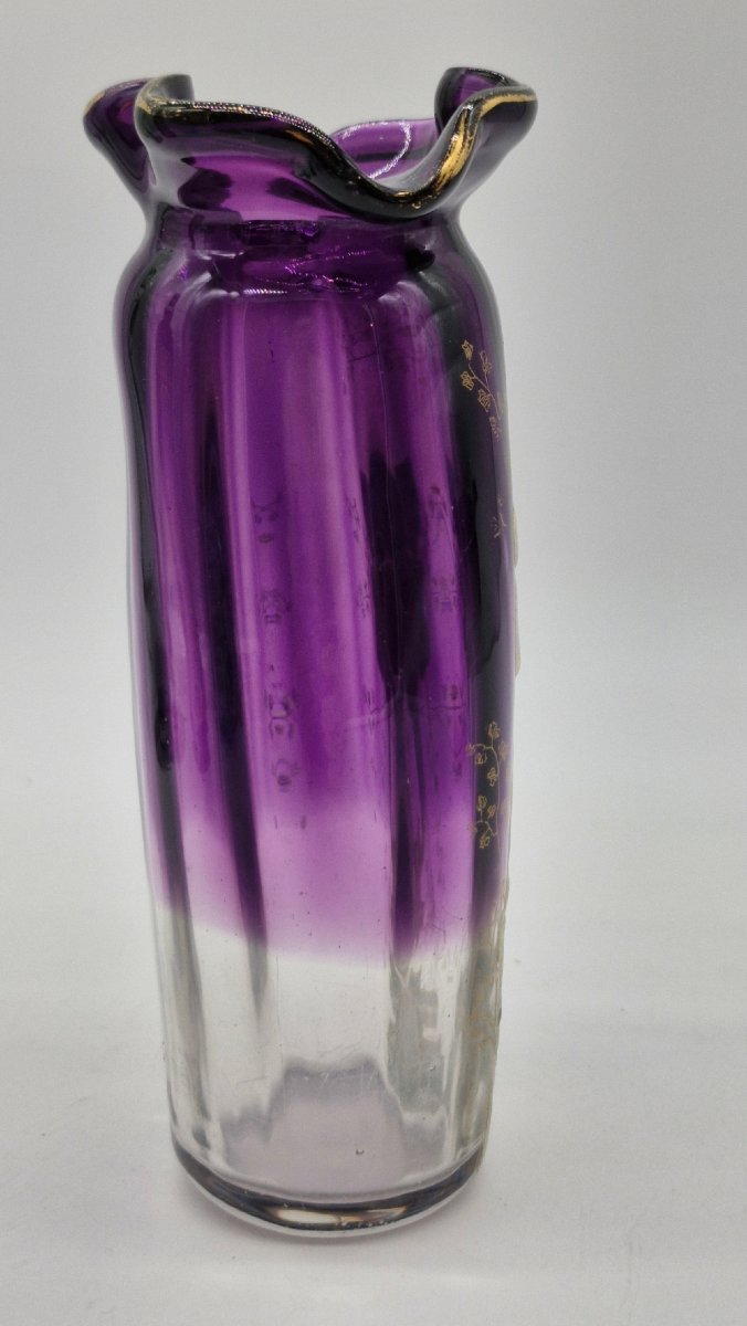 Legras Vase, Height 15 Cm, Saint Denis Crystal, Thais Series, Circa 1900-photo-4