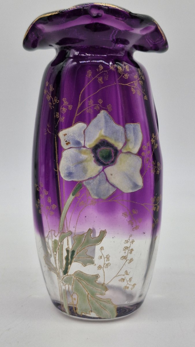 Legras Vase, Height 15 Cm, Saint Denis Crystal, Thais Series, Circa 1900