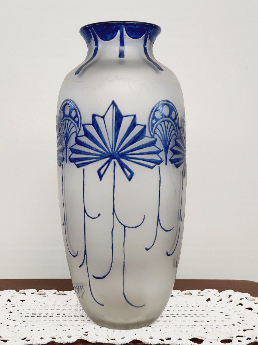 Legras François Théodore Important Vase Form Montebello Decor Etched With Acid And Enamelled-photo-3