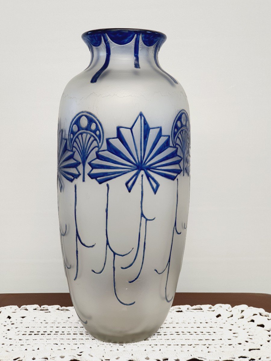 Legras François Théodore Important Vase Form Montebello Decor Etched With Acid And Enamelled