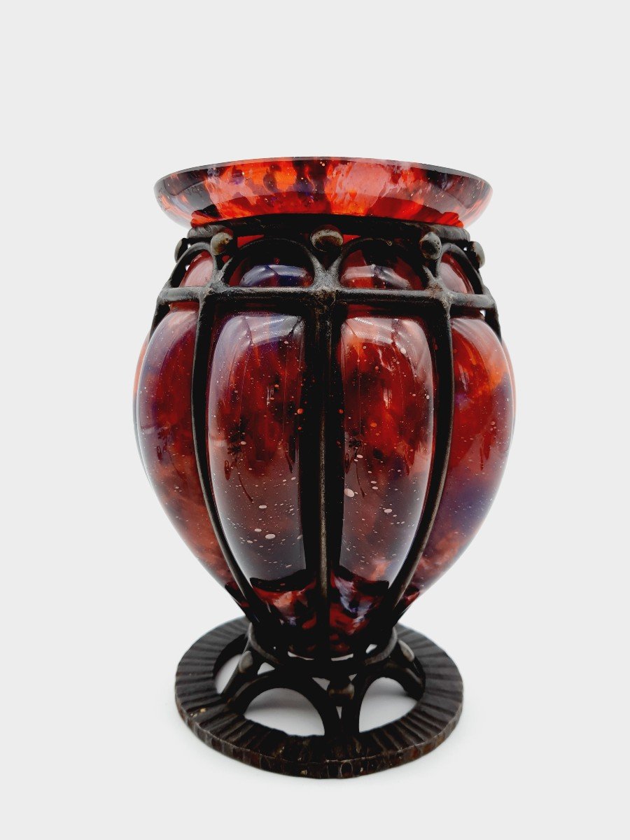 André Delatte Nancy Vase Multilayer Glass And Ironwork-photo-2