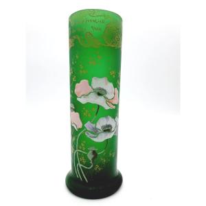 Enamelled Legras Vase Poppy Flower Decor "le Grand Dépot Paris"