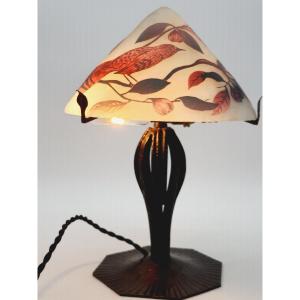 Art Deco Lamp Glass Lampshade Becfigue Bird Decor Acid Free