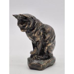 Bronze chat Barye patine marron sombre mordoré