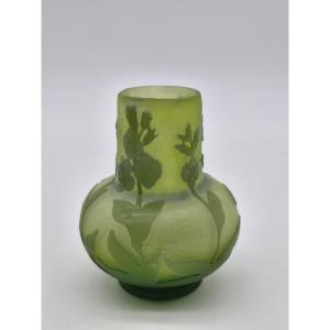 Small Gallé Vase With Acid-etched Decoration Of Flowers And Leaves, Height 9cm