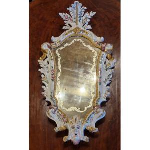 Miroir ancien 18ème céramique majolique blanche