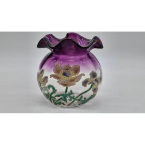 Legras Vase, Height 12 Cm, Saint Denis Crystal, Thais Series, Circa 1900