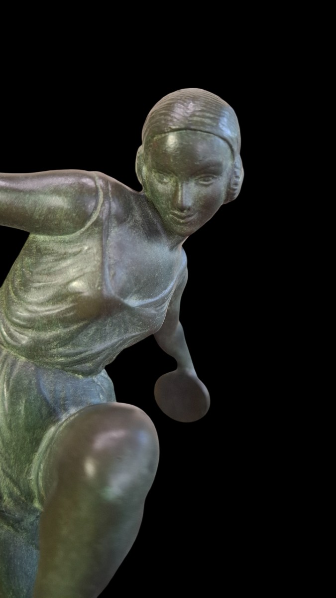 The Cymbal Dancer By Fayral (pierre Le Faguays), Art Deco Sculpture Max Leverrier-photo-4