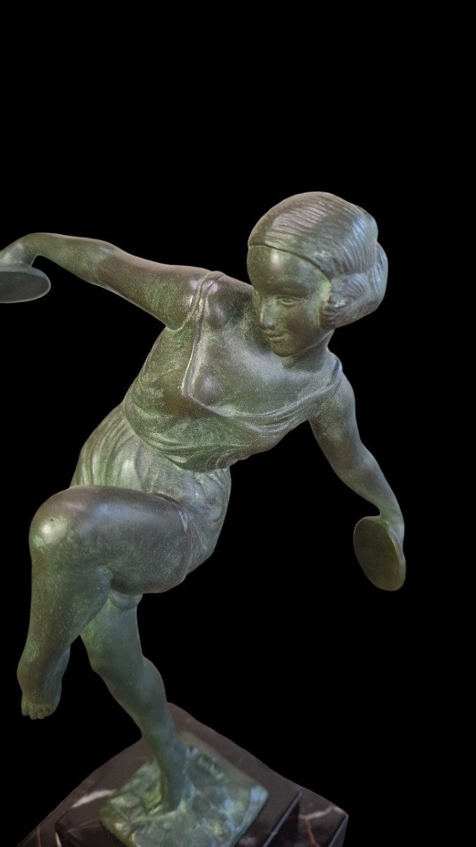 The Cymbal Dancer By Fayral (pierre Le Faguays), Art Deco Sculpture Max Leverrier-photo-1