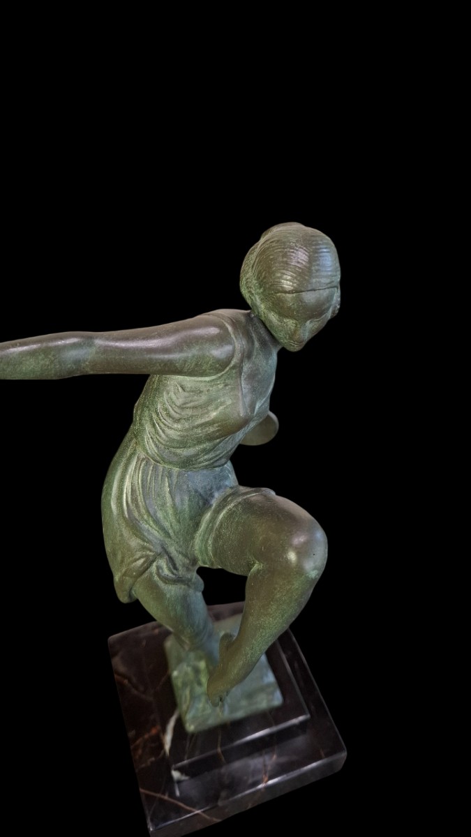 The Cymbal Dancer By Fayral (pierre Le Faguays), Art Deco Sculpture Max Leverrier-photo-2