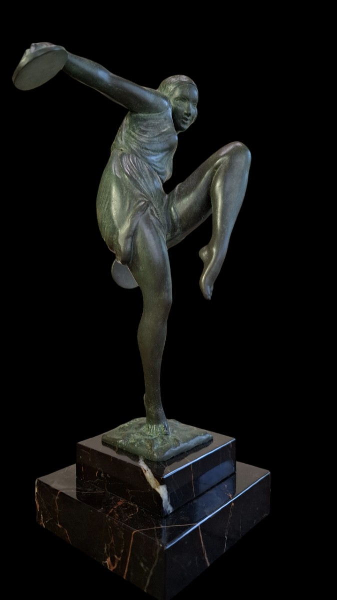The Cymbal Dancer By Fayral (pierre Le Faguays), Art Deco Sculpture Max Leverrier-photo-5