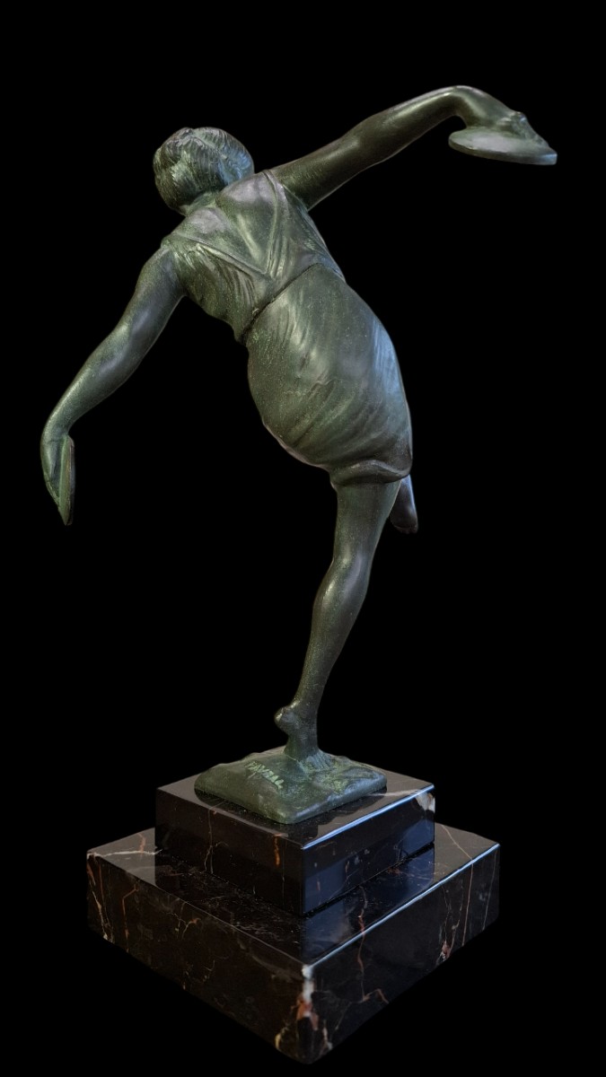 The Cymbal Dancer By Fayral (pierre Le Faguays), Art Deco Sculpture Max Leverrier-photo-6