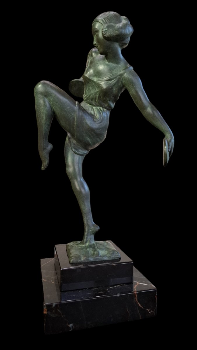 The Cymbal Dancer By Fayral (pierre Le Faguays), Art Deco Sculpture Max Leverrier-photo-7