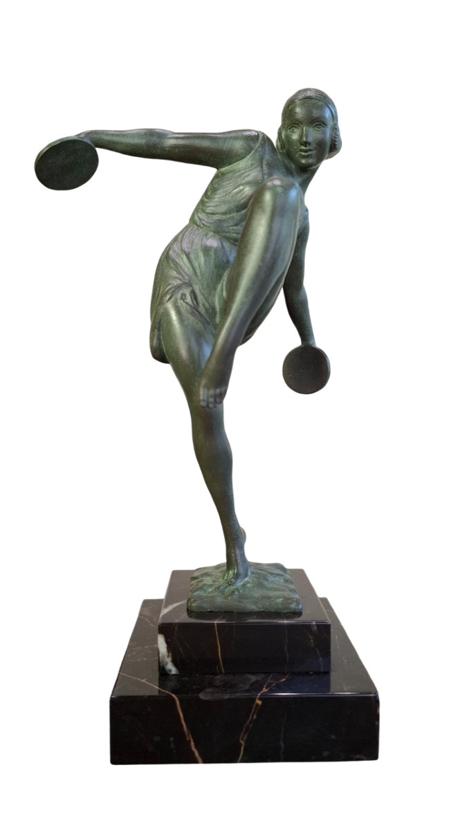The Cymbal Dancer By Fayral (pierre Le Faguays), Art Deco Sculpture Max Leverrier