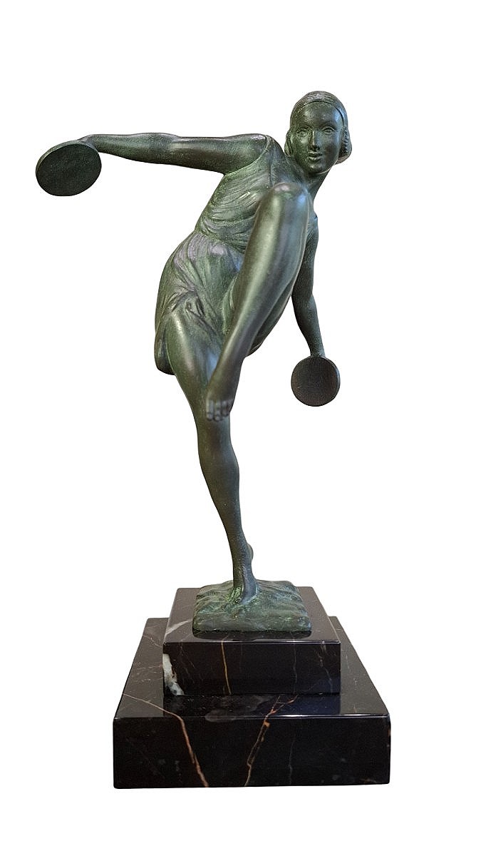 The Cymbal Dancer By Fayral (pierre Le Faguays), Art Deco Sculpture Max Le Verrier