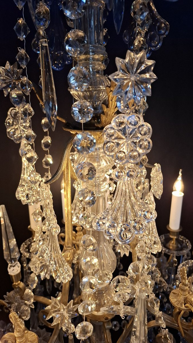 Baccarat Crystal Chandelier With Palmette Decoration, Bronze Mount With 12 Lights, 19th Century-photo-4