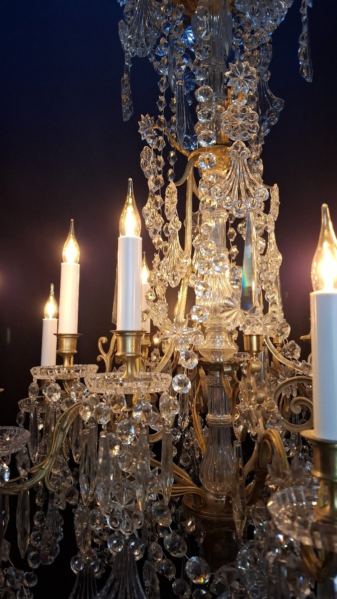 Baccarat Crystal Chandelier With Palmette Decoration, Bronze Mount With 12 Lights, 19th Century-photo-5