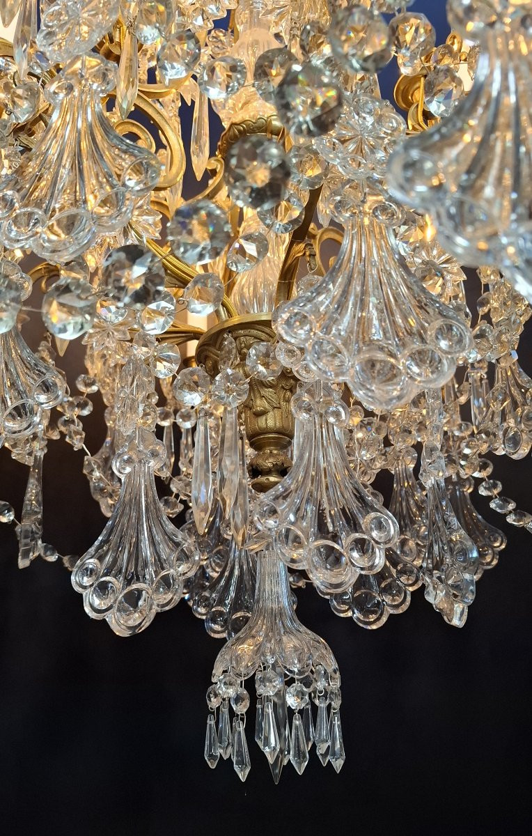 Baccarat Crystal Chandelier With Palmette Decoration, Bronze Mount With 12 Lights, 19th Century-photo-6