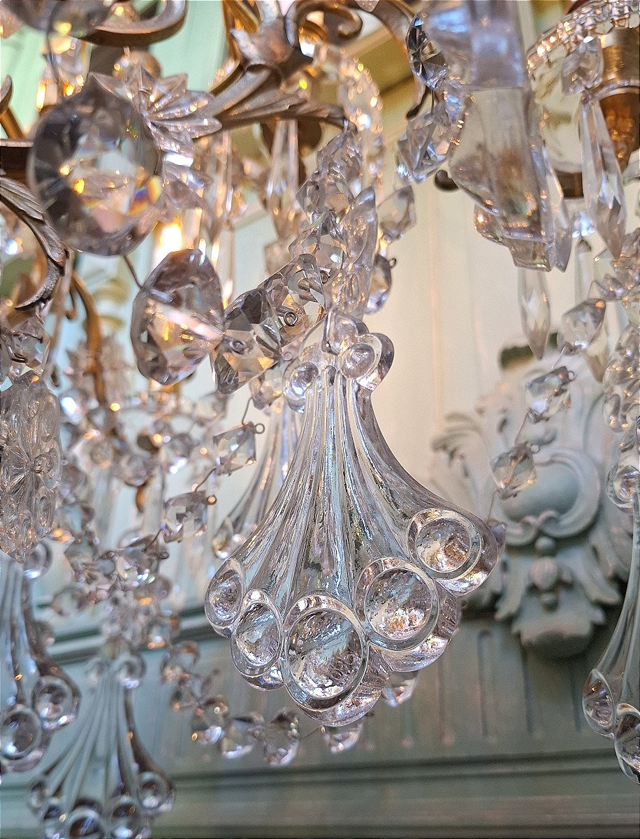 Baccarat Crystal Chandelier With Palmette Decoration, Bronze Mount With 12 Lights, 19th Century-photo-7