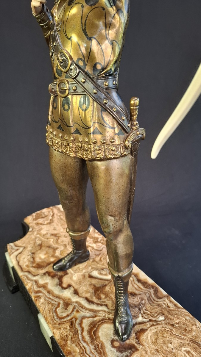 Robin Hood – Art Deco Sculpture By J. d'Arsenes In Polychrome Chryselephantine Spelter -photo-2