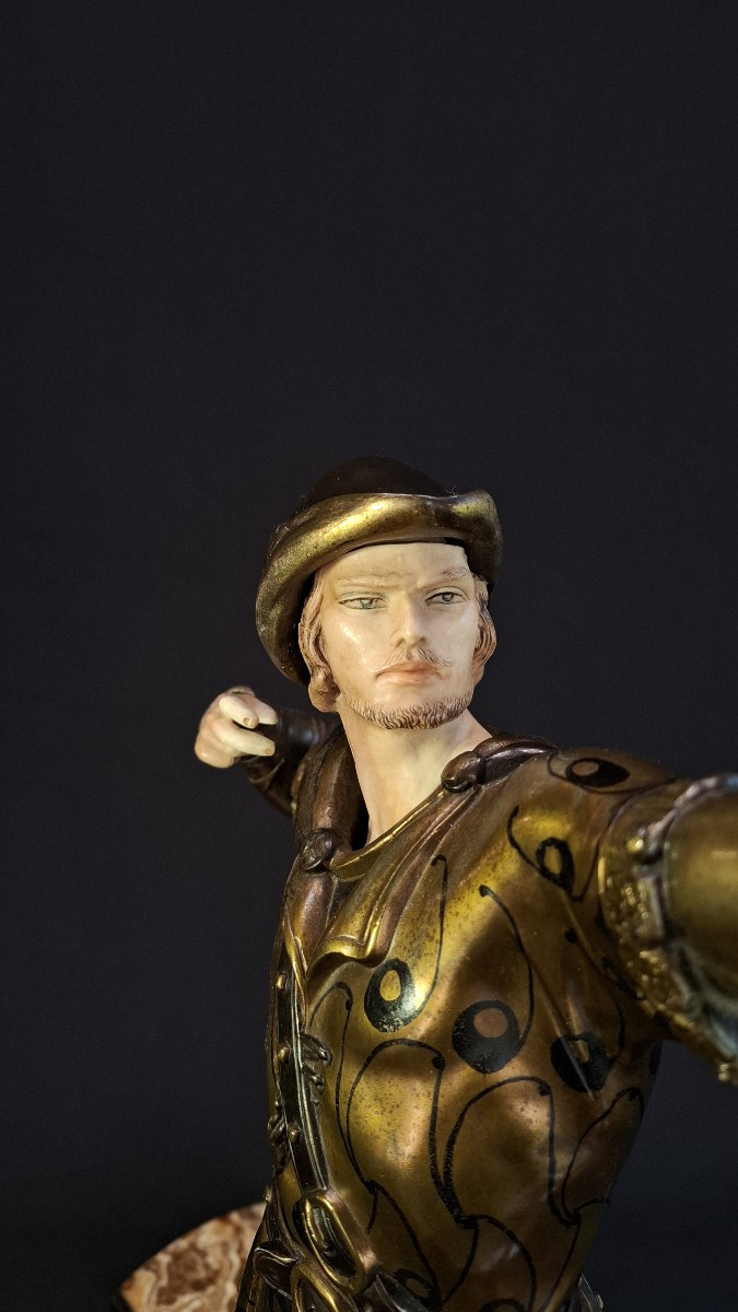 Robin Hood – Art Deco Sculpture By J. d'Arsenes In Polychrome Chryselephantine Spelter -photo-4